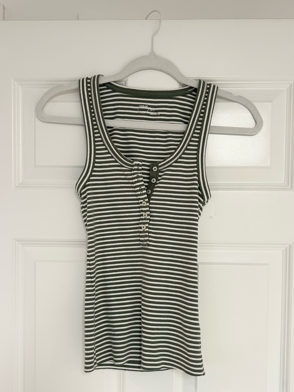Aerie Olive Green and White Striped Ribbed Tank